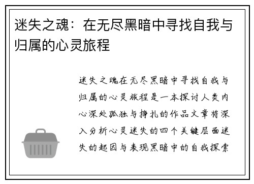 迷失之魂:在无尽黑暗中寻找自我与归属的心灵旅程